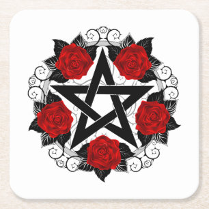 Dessous-de-verre Carré En Papier Pentagramme aux roses rouges