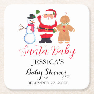 Dessous-de-verre Carré En Papier Père Noël Baby shower Red Cute Merci simple