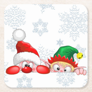 Dessous-de-verre Carré En Papier Père Noël et Elfe Personnages mignons et drôles qu