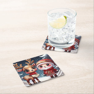 Dessous-de-verre Carré En Papier Père Noël Et Un Rinder