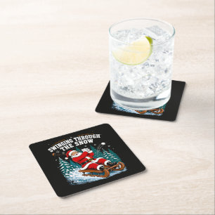 Dessous-de-verre Carré En Papier Père Noël jouant au golf Joyeux Noël golfeur