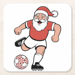 Dessous-de-verre Carré En Papier Père Noël Jouer au football Joueur de Noël Sport