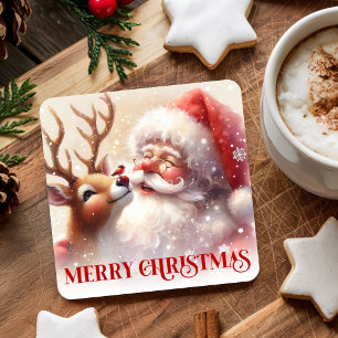 Dessous-de-verre Carré En Papier Père Noël joyeux et Rodelphe Tasses de Noël mignon