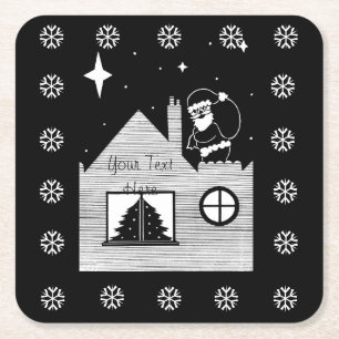 Dessous-de-verre Carré En Papier père Noël mignonne avec sac noir et blanc noël