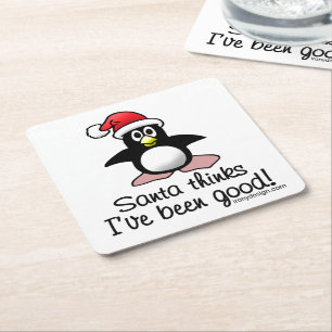 Dessous-de-verre Carré En Papier Père Noël pense que j'ai été bon ! Pingouin de