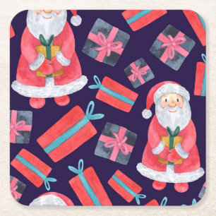 Dessous-de-verre Carré En Papier Père Noël souriant, Aquarelle Noël sans sourire.