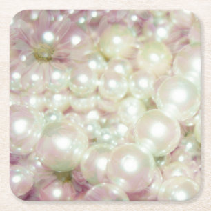 Dessous-de-verre Carré En Papier Perles et marguerite rose