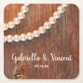 Dessous-de-verre Carré En Papier Perles rustiques et Mariage campagnard en bois de  (Devant)