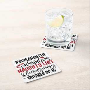 Dessous-de-verre Carré En Papier Permanente sur Père Noël Naught liste et Lover