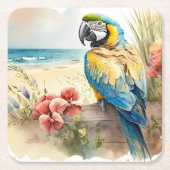 Dessous-de-verre Carré En Papier Perroquet à fleurs tropicales (Devant)