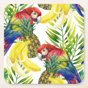 Dessous-de-verre Carré En Papier Perroquets et fruit tropical
