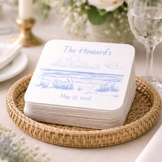 Dessous-de-verre Carré En Papier Personalized Beach Wedding Coasters