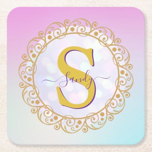 Dessous-de-verre Carré En Papier Personalized Monogram Mandala Gold and Blue (Devant)