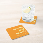 Dessous-de-verre Carré En Papier Personalized Simple Modern Minimal Mono Wedding  (En situation)