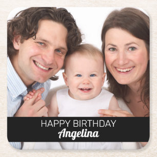 Dessous-de-verre Carré En Papier Personnalisé 1 Photo Happy Birthday Ajouter un no