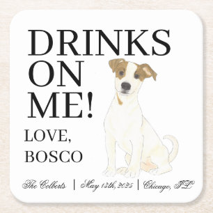 Dessous-de-verre Carré En Papier Personnalisé Jack Russell Terrier Mariage chien