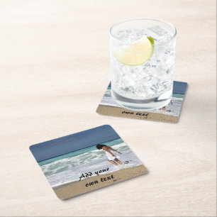 Dessous-de-verre Carré En Papier Personnalisé. Photo et texte.