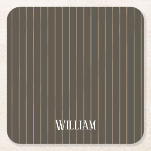 Dessous-de-verre Carré En Papier Personnalised brown retro pinstripes