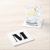 Dessous-de-verre Carré En Papier Personnaliser monogramme initial noir blanc (En situation)