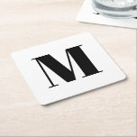 Dessous-de-verre Carré En Papier Personnaliser monogramme initial noir blanc<br><div class="desc">Personnaliser monogramme initial noir blanc Carré  Dessous de verre papier</div>