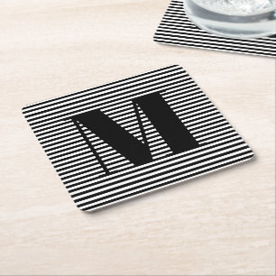 Dessous-de-verre Carré En Papier Personnaliser monogramme initial noir blanc rayure