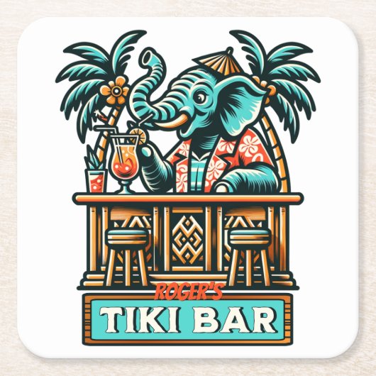 Dessous-de-verre Carré En Papier Personnaliser Retro Elephant Tiki Bar (Devant)