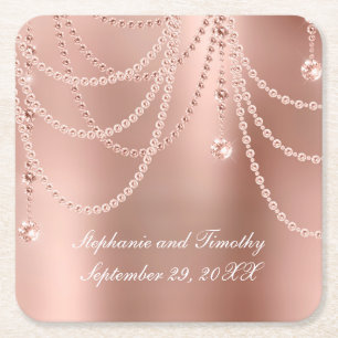 Dessous-de-verre Carré En Papier Personnalisez Rose Gold Perles Diamant Bling Maria