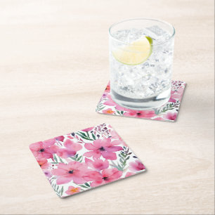 Dessous-de-verre Carré En Papier Pétales roses   Fleurs peintes à l'aquarelle flora