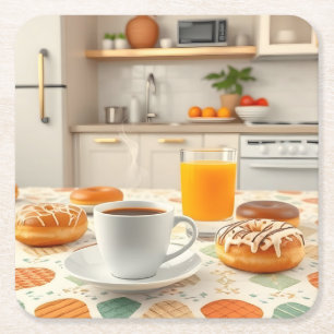 Dessous-de-verre Carré En Papier Petit-déjeuner Jeu de Dessous de verre Donuts de c