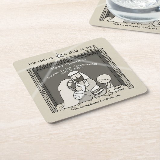 Dessous-de-verre Carré En Papier Petit garçon à Noël Manger-Joyeux (Incliné)