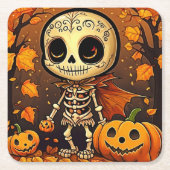 Dessous-de-verre Carré En Papier Petit squelette d'Halloween 1 (Devant)
