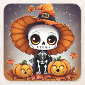 Dessous-de-verre Carré En Papier Petit squelette d'Halloween 2 (Devant)