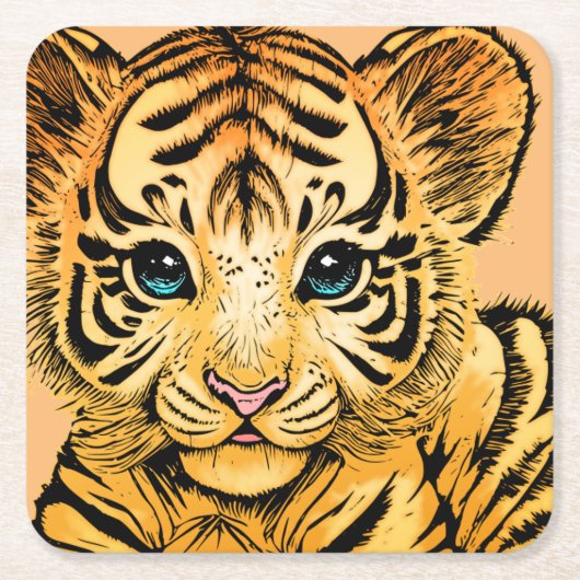 DESSOUS-DE-VERRE CARRÉ EN PAPIER PETIT TIGER (Devant)