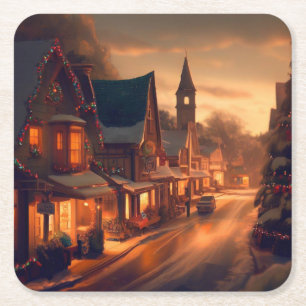 Dessous-de-verre Carré En Papier Petite ville de Noël 1