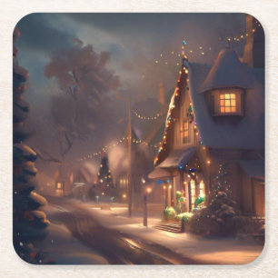Dessous-de-verre Carré En Papier Petite ville de Noël 2