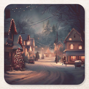 Dessous-de-verre Carré En Papier Petite ville de Noël 3