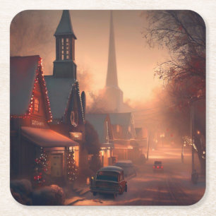Dessous-de-verre Carré En Papier Petite ville de Noël 4