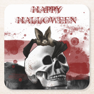 Dessous-de-verre Carré En Papier Peur crâne sanglant Happy Halloween Party