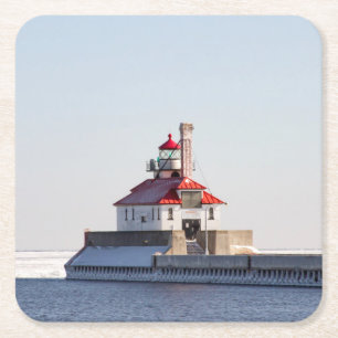 Dessous-de-verre Carré En Papier Phare de Duluth Harbour South Breakwater