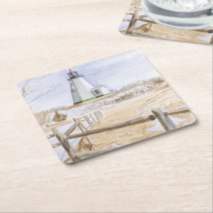 Dessous-de-verre Carré En Papier Phare de Plymouth Aquarelle