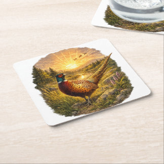 Dessous-de-verre Carré En Papier Pheasant Sunset Hunting Bird Wildlife Gift