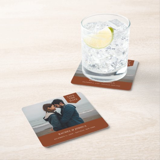 Dessous-de-verre Carré En Papier Photo Balise Simple Enregistrer La Date (En situation)