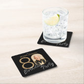Dessous-de-verre Carré En Papier Photo Black Gold Elegant Custom 80e anniversaire (En situation)