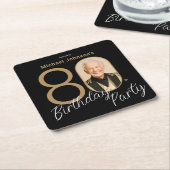 Dessous-de-verre Carré En Papier Photo Black Gold Elegant Custom 80e anniversaire (Incliné)