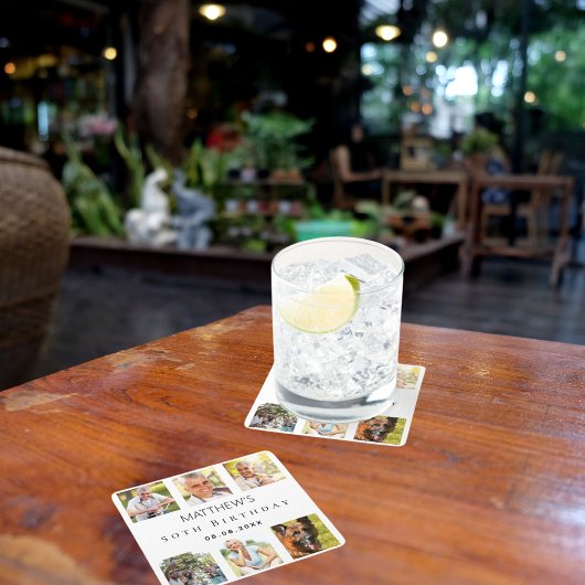 Dessous-de-verre Carré En Papier Photo collage blanc fête d'anniversaire