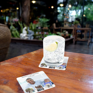 Dessous-de-verre Carré En Papier Photo collage blanc fête d'anniversaire