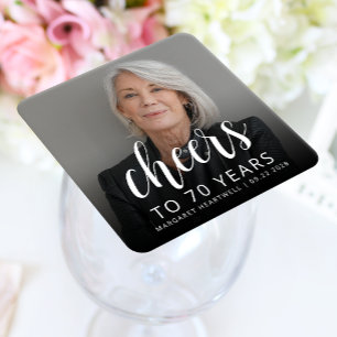 Dessous-de-verre Carré En Papier Photo de fête d'anniversaire 70 ans écriture blanc