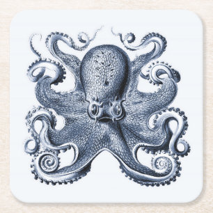 Dessous-de-verre Carré En Papier Photo de la marine Blue Octopus par Ernst Haeckel