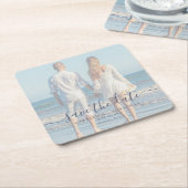 Dessous-de-verre Carré En Papier Photo de mariage à l'écriture manuscrite Enregistr (Incliné)