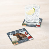 Dessous-de-verre Carré En Papier Photo de mariage de destination Enregistrer la dat (En situation)